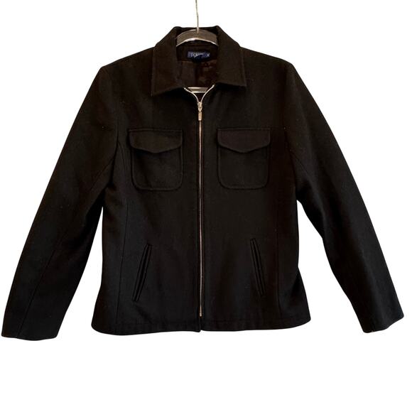 J.Crew Black Wool Blend Zip Front Jacket Classic Utility Style women’s M - Picture 2 of 6